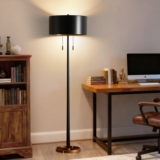 NATYSWAN Modern Black Floor Lamp with Pull Chain Switch, 60-inch Tall Stand Lamp for Living Room & Bedroom, Easy Assembly, Max 100W（Not Included Bulb）