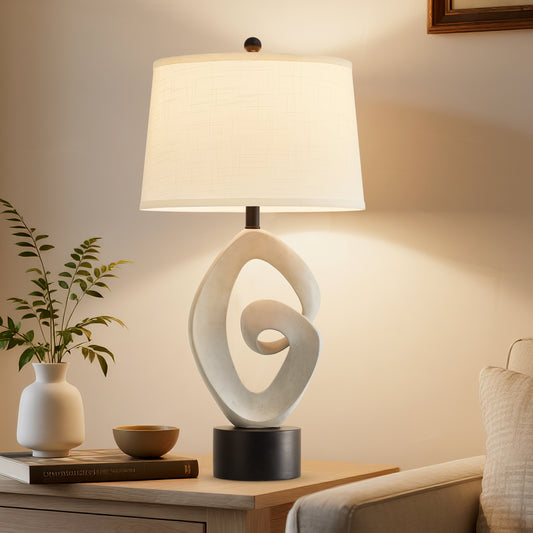 NATYSWAN 31.5-inch Tall Modern Table Lamp with Linen Shade, Bedside Lamp with Rotary Switch & Included LED Bulb for Living Room, Bedroom, Office