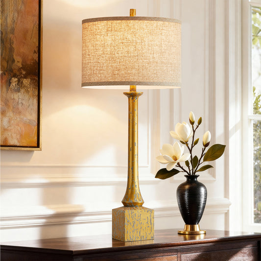 NATYSWAN 34.5 inch Table Lamp with Linen Shade, Includes 9W A19 LED Bulb, Rotary Switch, for Living Room, Bedroom, Indoor Use