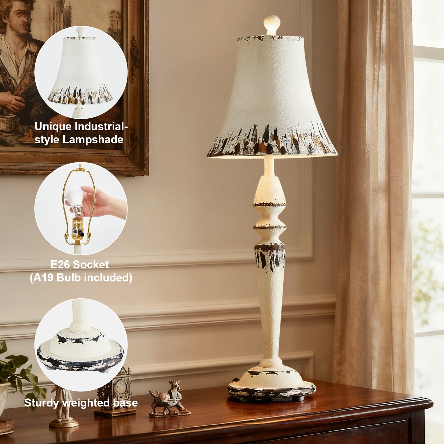 NATYSWAN Modern 32-inch Table Lamp, Includes 9W LED Bulb, Rotary Switch for Bedroom, Office, Living Room