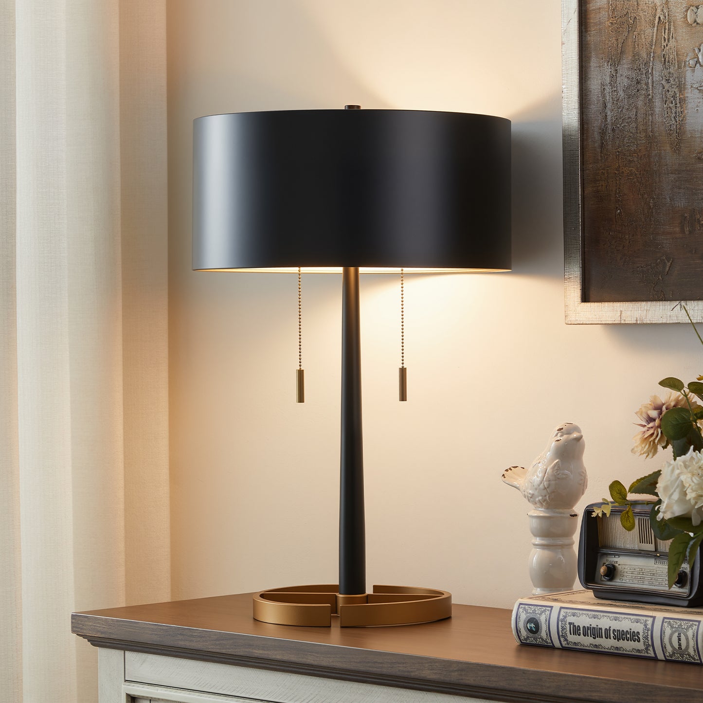 NATYSWAN 24-inch Industrial Table Lamp with Pull-Chain Switch, Metal Construction for Desk, Bedroom, Living Room（Not Included Bulb）