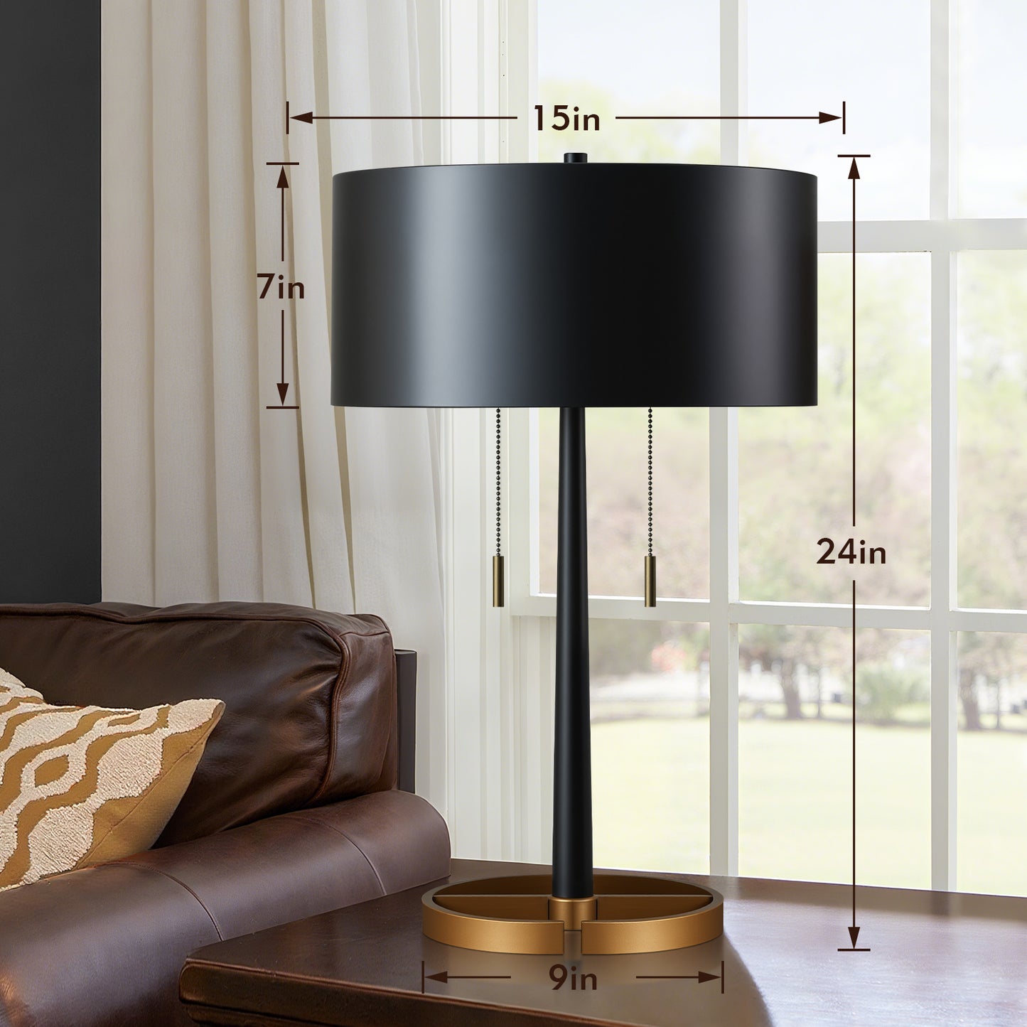 NATYSWAN 24-inch Industrial Table Lamp with Pull-Chain Switch, Metal Construction for Desk, Bedroom, Living Room（Not Included Bulb）