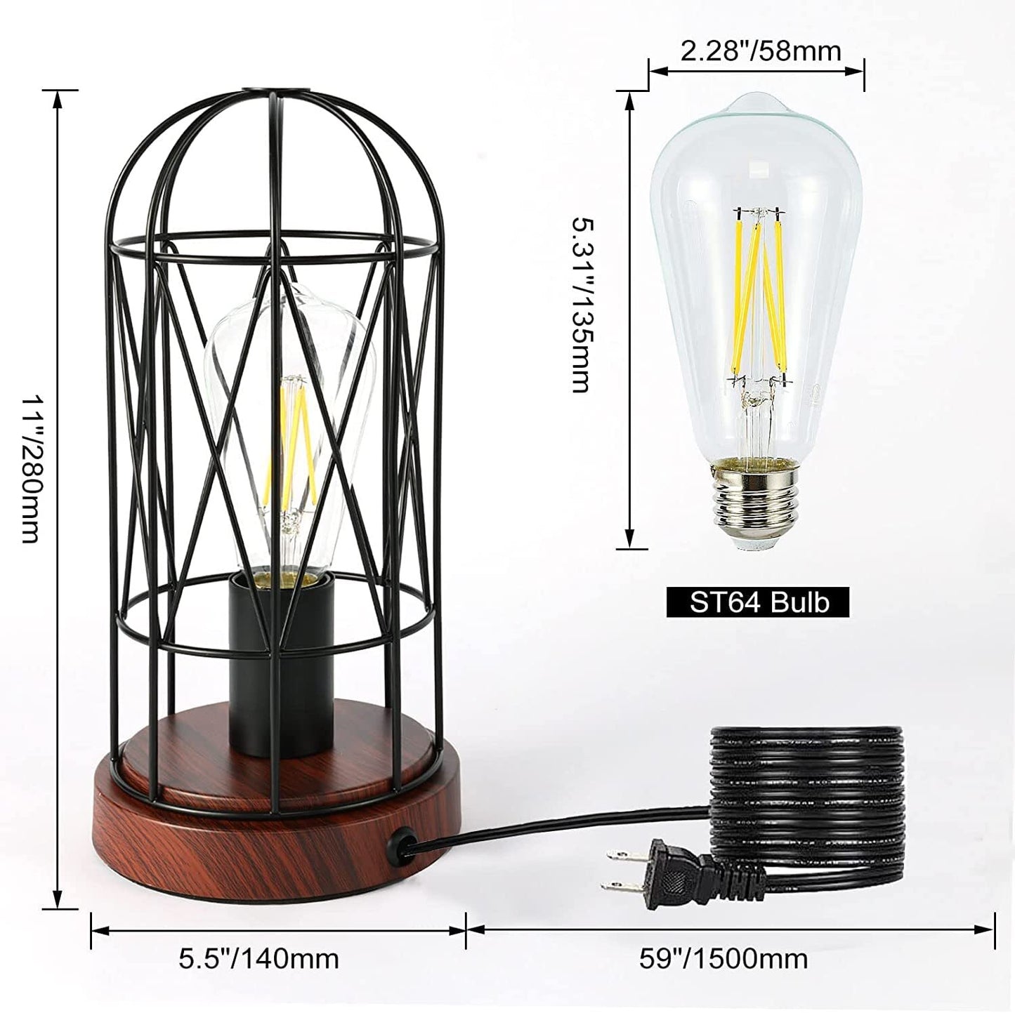 Natyswan Industrial Table Lamp Set of 2, Small Touch Control Edison Desk Lamp 3 Way Dimmable Vintage Bedside Lamp Metal Cage Steampunk for Living Room,Bedroom or Den