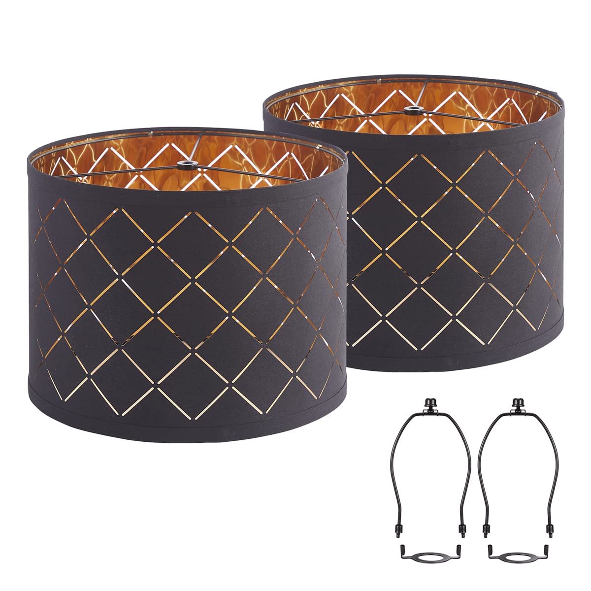 NATYSWAN Drum Lampshades Set of 2, Fabric Lampshades for Table Lamps Floor Lamps, 13" Top x 11" Bottom x 10" High, Lamp Shade Harp Holder Included