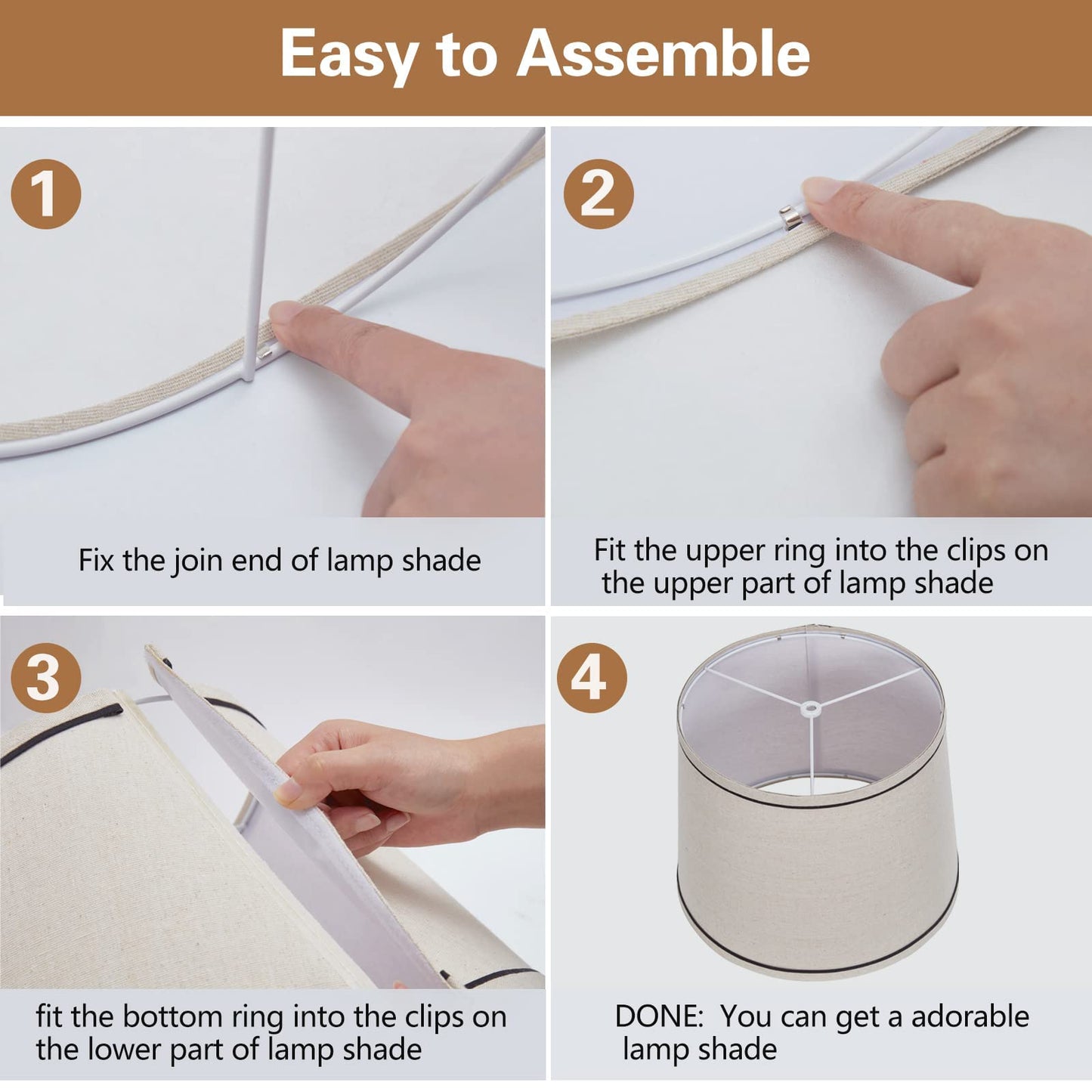 NATYSWAN Drum Lampshades Set of 2, Fabric Lampshades for Table Lamps Floor Lamps, 13" Top x 11" Bottom x 10" High, Lamp Shade Harp Holder Included