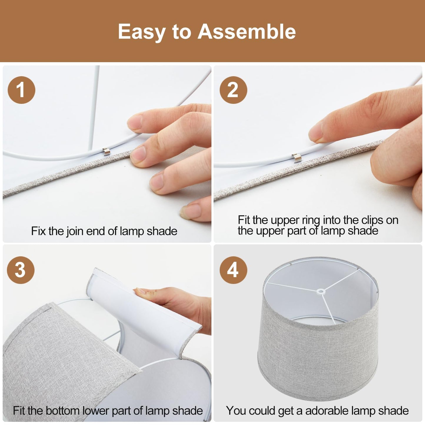 NATYSWAN Drum Lampshades Set of 2, Fabric Lampshades for Table Lamps Floor Lamps, 13" Top x 11" Bottom x 10" High, Lamp Shade Harp Holder Included