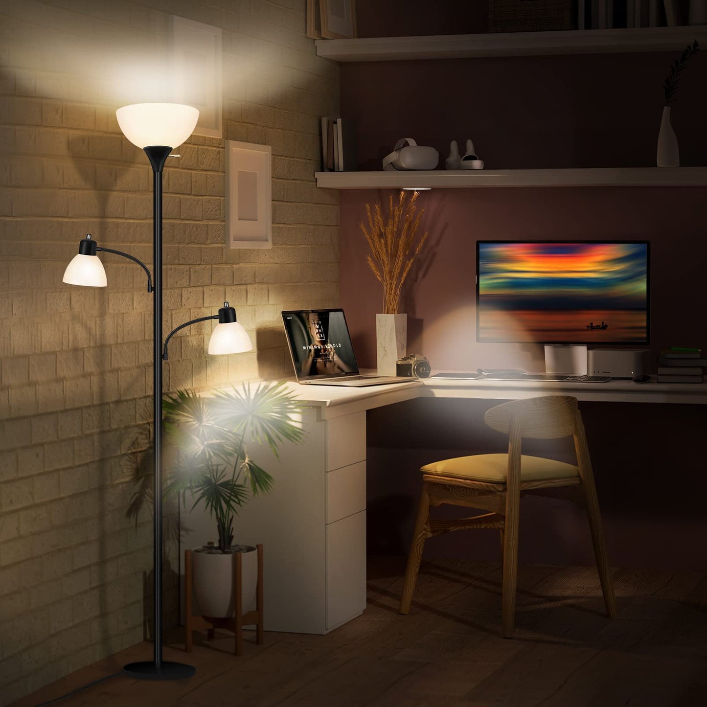 NATYSWAN Floor Lamps for Living Room,Torchiere Floor Lamp with 8W Adjustable Reading Lights, Morden Tall Lamps for Living Room, Bedroom, Office, 3 Bulbs Included